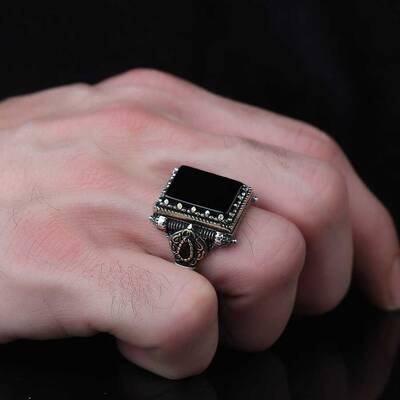 925 Sterling Silver Men's Ring with Onyx Stone - 3