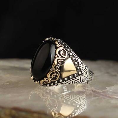 925 Sterling Silver Men's Ring with Onyx Stone - 2