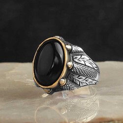 925 Sterling Silver Men's Ring with Onyx Stone - 1