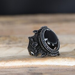 925 Sterling Silver Men's Ring with Onyx Stone - 3