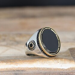 925 Sterling Silver Men's Ring with Onyx Stone - 2