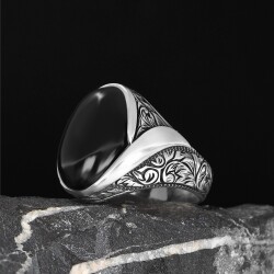 925 Sterling Silver Men's Ring with Onyx Stone - 2