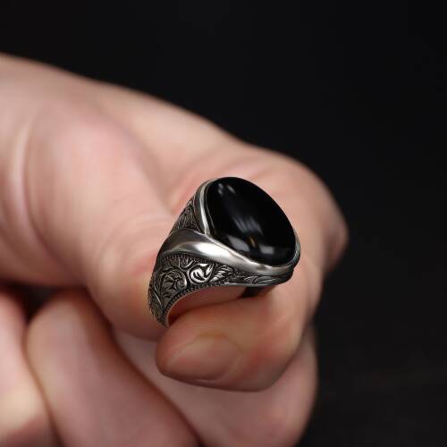 925 Sterling Silver Men's Ring with Onyx Stone - 3