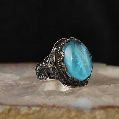 925 Sterling Silver Men's Ring with Paraiba Stone - 1