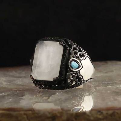 925 Sterling Silver Men's Ring with Paraiba Stone - 1