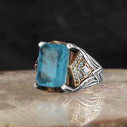 925 Sterling Silver Men's Ring with Paraiba Stone - 2