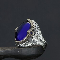 925 Sterling Silver Men's Ring with Parliament Blue Zircon Stone - 2