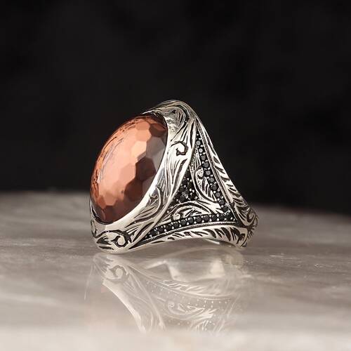 925 Sterling Silver Men's Ring with Personalized Written Sultan Stone - 3