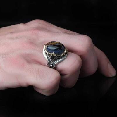 925 Sterling Silver Men's Ring with Pietersite Stone - 3