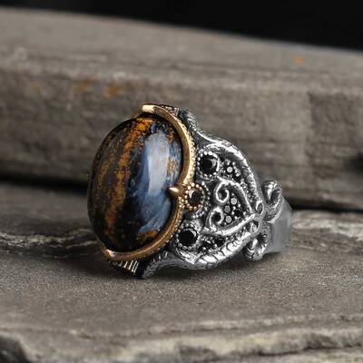 925 Sterling Silver Men's Ring with Pietersite Stone - 2