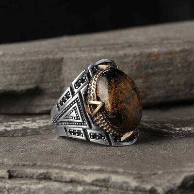 925 Sterling Silver Men's Ring with Pietersite Stone - 1