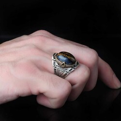 925 Sterling Silver Men's Ring with Pietersite Stone - 3