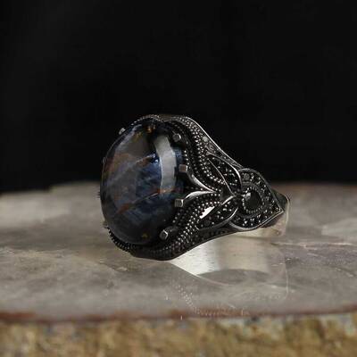 925 Sterling Silver Men's Ring with Pietersite Stone - 2