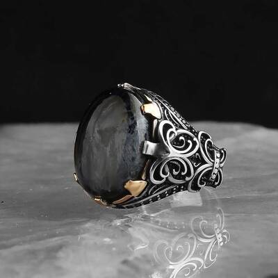 925 Sterling Silver Men's Ring with Pietersite Stone - 1