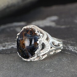 925 Sterling Silver Men's Ring with Pietersite Stone - 1