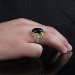 925 Sterling Silver Men's Ring with Rhodium Plated Onyx Stone - 3