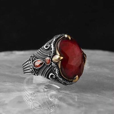 925 Sterling Silver Men's Ring with Ruby Stone - 2