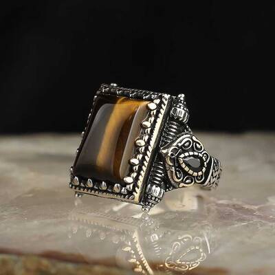 925 Sterling Silver Men's Ring with Tiger Eye Stone - 1