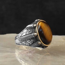 925 Sterling Silver Men's Ring with Tiger Eye Stone - 2