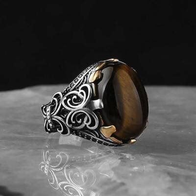 925 Sterling Silver Men's Ring with Tiger Eye Stone - 2