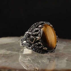 925 Sterling Silver Men's Ring with Tiger Eye Stone - 1