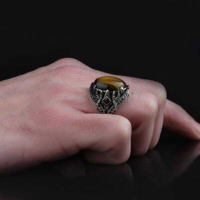 925 Sterling Silver Men's Ring with Tiger Eye Stone - 3