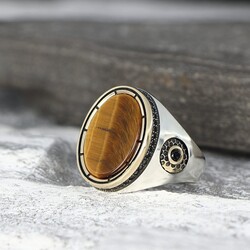 925 Sterling Silver Men's Ring with Tiger Eye Stone - 1