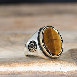 925 Sterling Silver Men's Ring with Tiger Eye Stone - 2