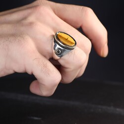 925 Sterling Silver Men's Ring with Tiger Eye Stone - 3