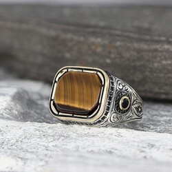 925 Sterling Silver Men's Ring with Tiger Eye Stone - 1