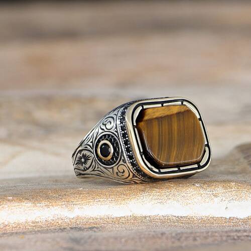 925 Sterling Silver Men's Ring with Tiger Eye Stone - 2