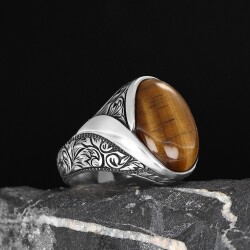 925 Sterling Silver Men's Ring with Tiger Eye Stone - 1