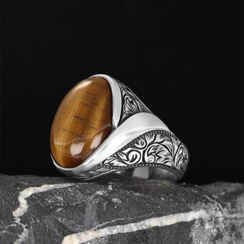 925 Sterling Silver Men's Ring with Tiger Eye Stone - 2