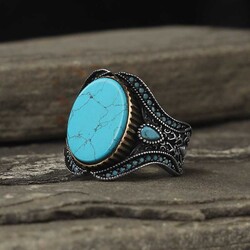 925 Sterling Silver Men's Ring with Turquoise Stone - 2