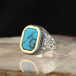 925 Sterling Silver Men's Ring with Turquoise Stone - 1