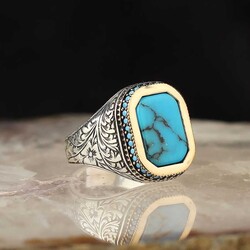 925 Sterling Silver Men's Ring with Turquoise Stone - 2