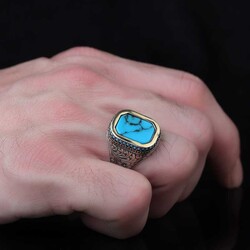 925 Sterling Silver Men's Ring with Turquoise Stone - 3