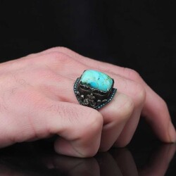 925 Sterling Silver Men's Ring with Turquoise Stone - 3