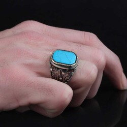 925 Sterling Silver Men's Ring with Turquoise Stone - 3