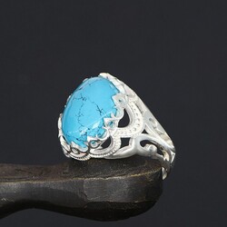 925 Sterling Silver Men's Ring with Turquoise Stone - 2