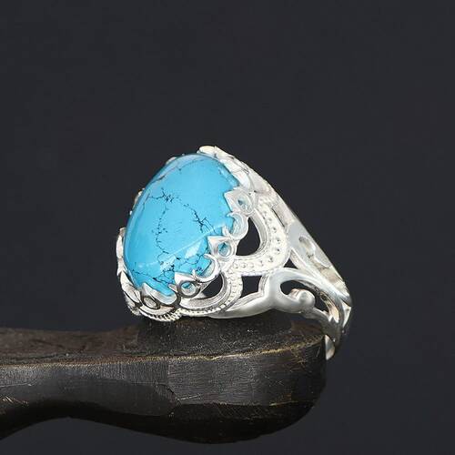 925 Sterling Silver Men's Ring with Turquoise Stone - 2