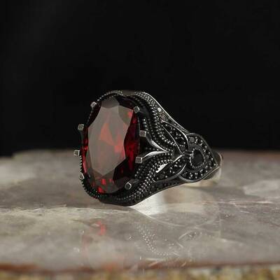 925 Sterling Silver Men's Ring with Zircon Stone - 2