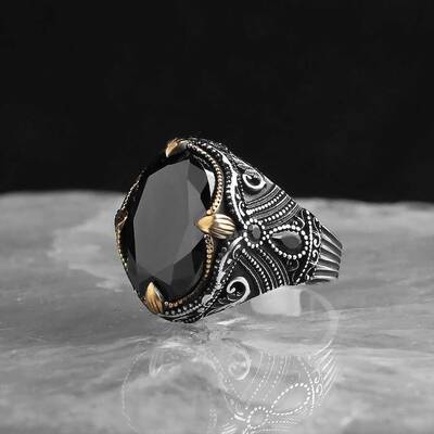 925 Sterling Silver Men's Ring with Zircon Stone - 1