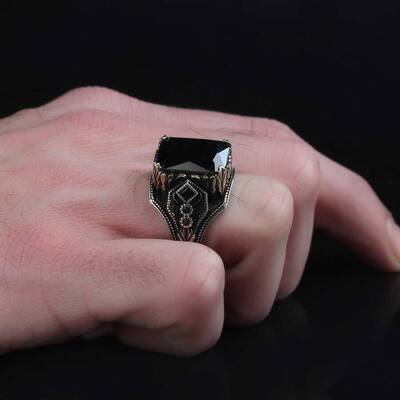 925 Sterling Silver Men's Ring with Zircon Stone - 3