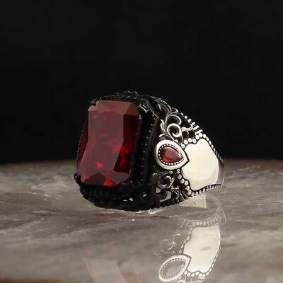 925 Sterling Silver Men's Ring with Zircon Stone - 1