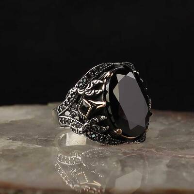 925 Sterling Silver Men's Ring with Zircon Stone - 1