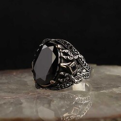 925 Sterling Silver Men's Ring with Zircon Stone - 2