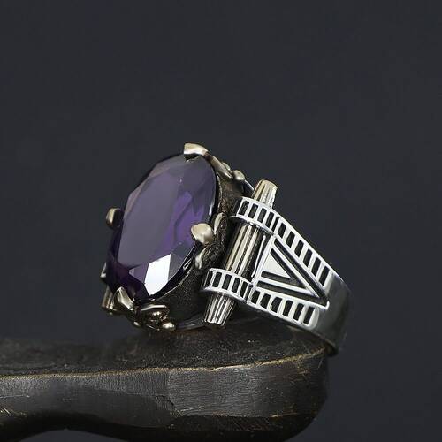 925 Sterling Silver Men's Ring with Zircon Stone - 2