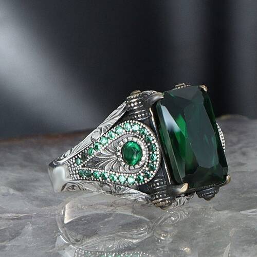 925 Sterling Silver Men's Ring with Zircon Stone - 2