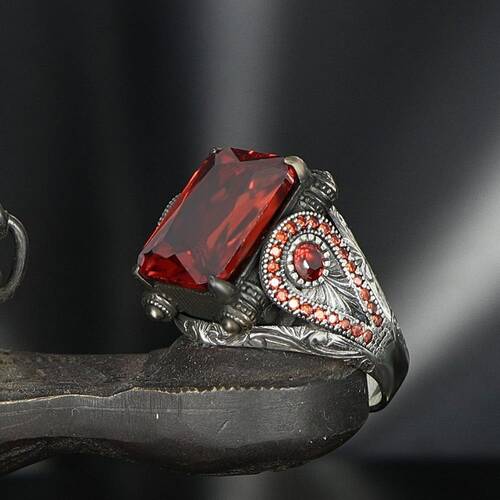 925 Sterling Silver Men's Ring with Zircon Stone - 1